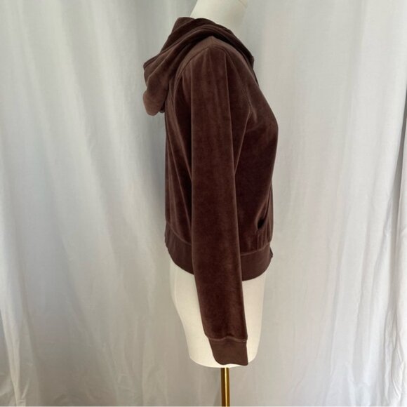 Active Basic Chocolate Brown Velour Zip-Up Hoodie Women's Medium Soft Stretchy - Picture 2 of 11